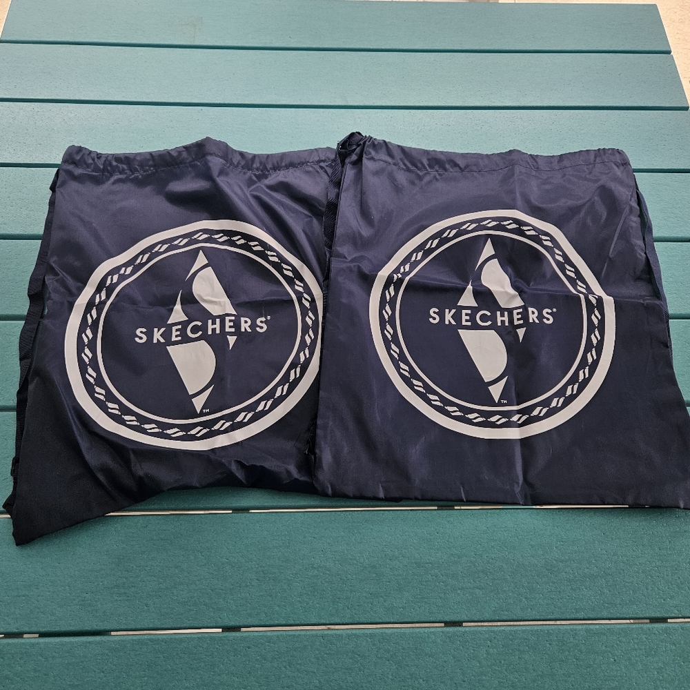 2 Skechers Navy and White Logo Drawstring Bags